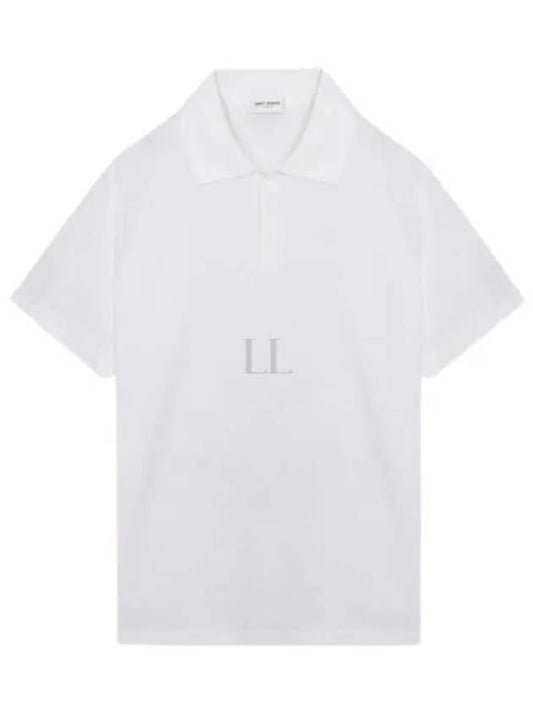 Men's Monogram Cotton Short Sleeve Polo Shirt White - SAINT LAURENT - BALAAN 2