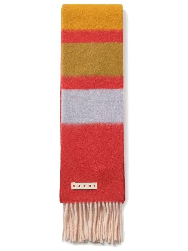 Striped Alpaca Embroidered Logo Muffler Red - MARNI - BALAAN 3