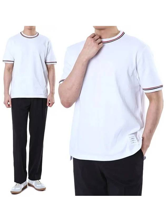 RWB Trimmed Cotton Short Sleeve T-Shirt White - THOM BROWNE - BALAAN 3