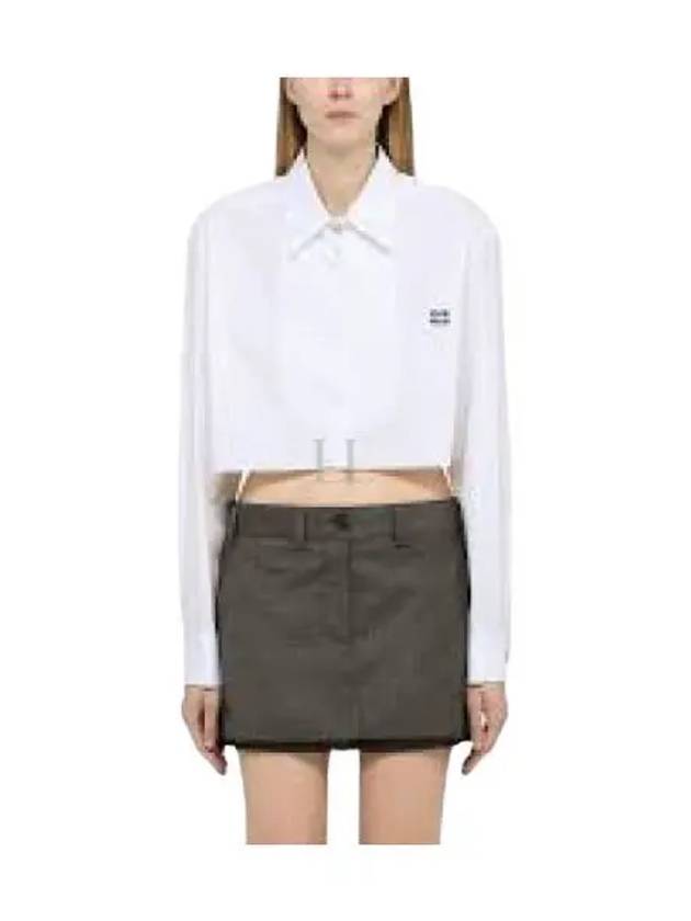 Logo Poplin Cotton Shirt White - MIU MIU - BALAAN 2