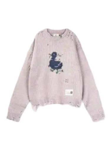 Dinosaur Intarsia Distressed Knit Top Pink - MAISON MIHARA YASUHIRO - BALAAN 1