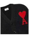 Intarsia Big Heart Logo Oversized Virgin Wool Cardigan Black - AMI - BALAAN 6