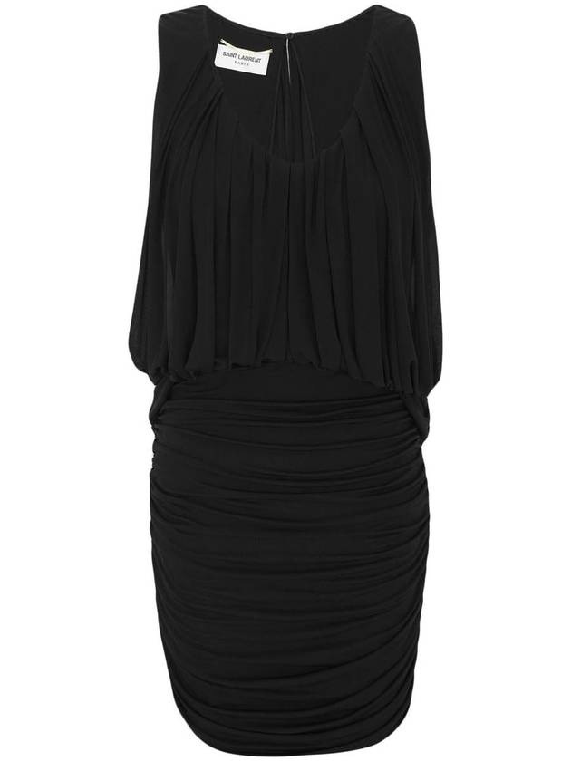 Women's Draped Sleeveless Jersey Mini Dress Black - SAINT LAURENT - BALAAN 2