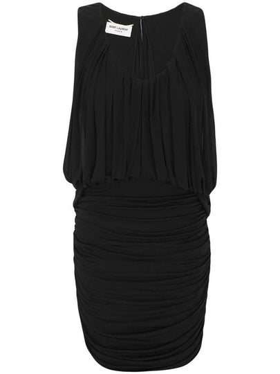 Women's Draped Sleeveless Jersey Mini Dress Black - SAINT LAURENT - BALAAN 2