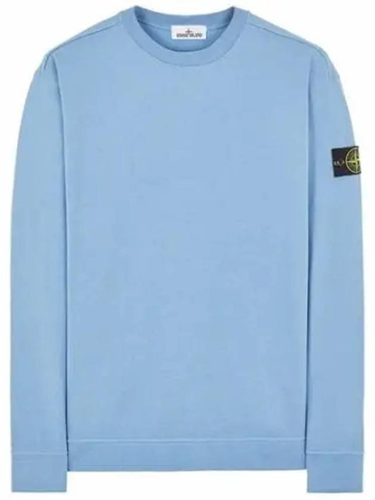 Men's Garment Dyed Gauzed Cotton Crewneck Sweatshirt Pastel Blue - STONE ISLAND - BALAAN.