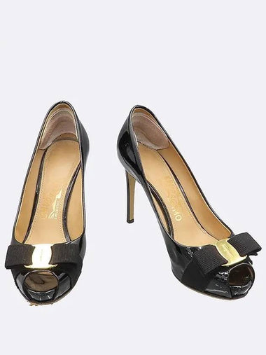 Ferragamo Black Color Patent Leather Vara Open Toe Women s High Heels - SALVATORE FERRAGAMO - BALAAN 1