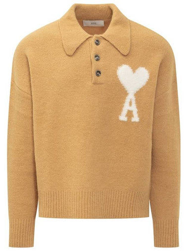 De Coeur Long Sleeve Polo Knit Top Mustard - AMI - BALAAN 1