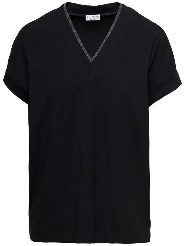 Monilli V-neck short sleeve t-shirt black - BRUNELLO CUCINELLI - BALAAN 2