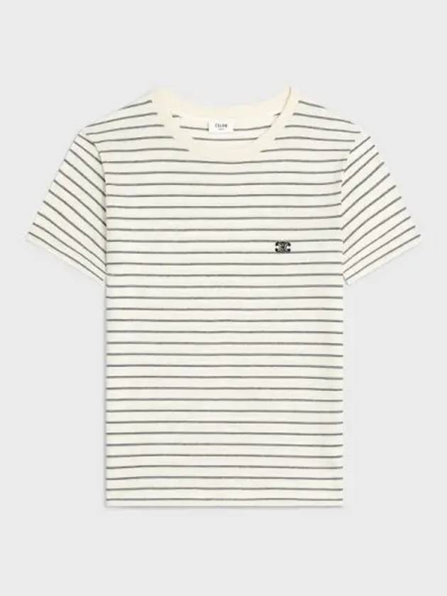 Triomphe Striped Jersey Regular Short Sleeve T-Shirt White - CELINE - BALAAN 2