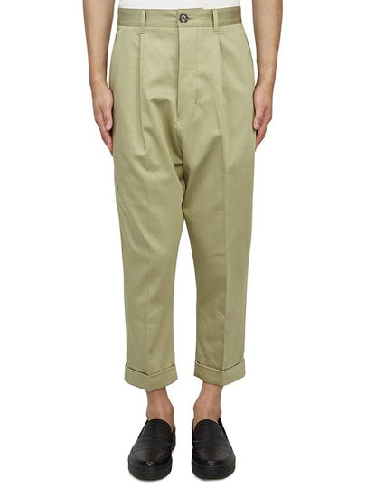 Pleats Tapered Leg Cotton Slacks Sage - AMI - BALAAN 2