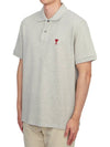 Men's Heart Logo Polo Shirt Grey - AMI - BALAAN 3