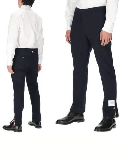 Seersucker Loopback 4 Button Vent Straight Pants Navy - THOM BROWNE - BALAAN 2