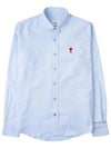 Heart Logo Oxford Button Down Long Sleeve Shirt Sky Blue - AMI - BALAAN 2