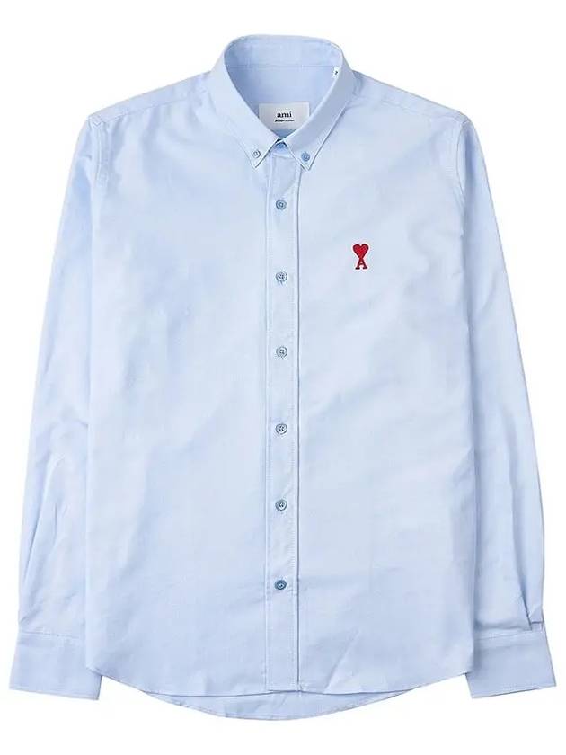 Heart Logo Oxford Button Down Long Sleeve Shirt Sky Blue - AMI - BALAAN 3