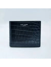 Crocodile Embossed Leather Half Wallet Black - SAINT LAURENT - BALAAN 2