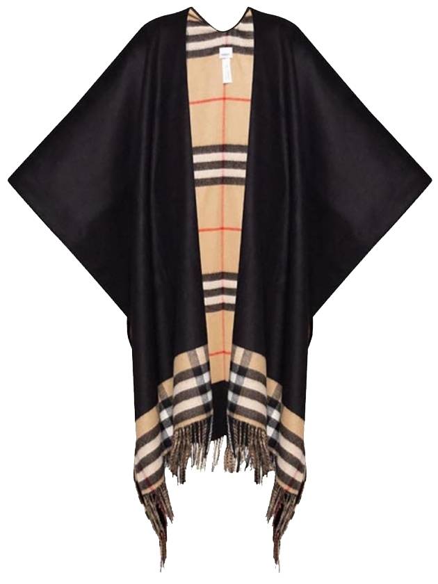 WoMen's Check Reversible Wool Cashmere Cape Black - BURBERRY - BALAAN 1