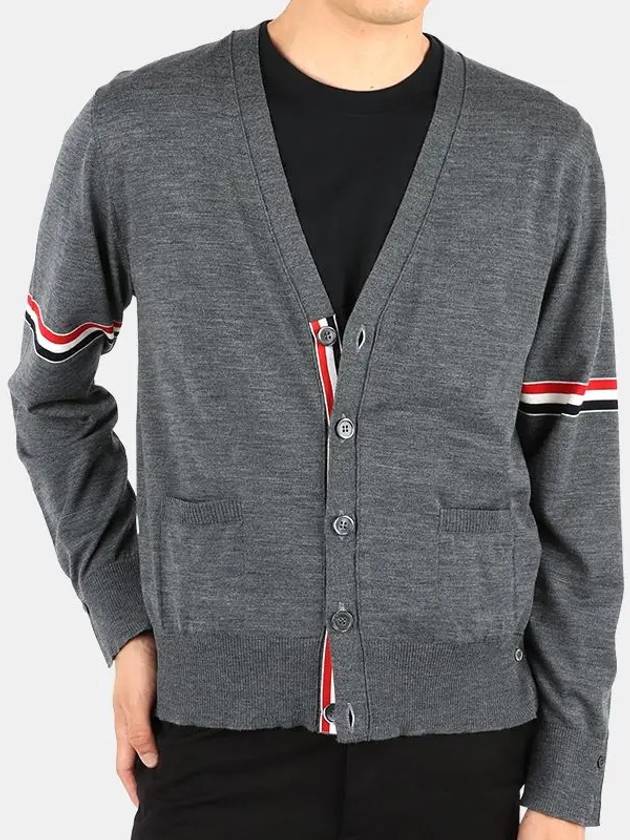 Stripe Armband Merino Wool Cardigan Grey - THOM BROWNE - BALAAN 2