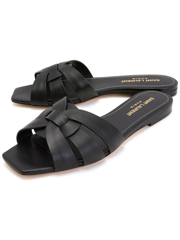 Tribute Smooth Leather Flat Mules Black - SAINT LAURENT - BALAAN 2