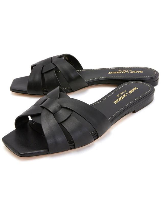 Tribute Flat Mules in Smooth Leather Black - SAINT LAURENT - BALAAN 2