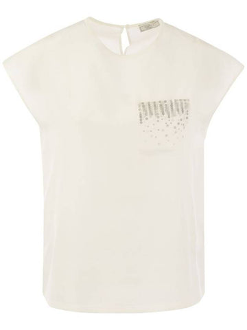 Crepe de chine top with sequin pocket - PESERICO - BALAAN 1