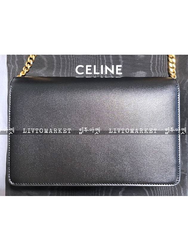 Triomphe Chain Shiny Calfskin Half Wallet Black - CELINE - BALAAN 7