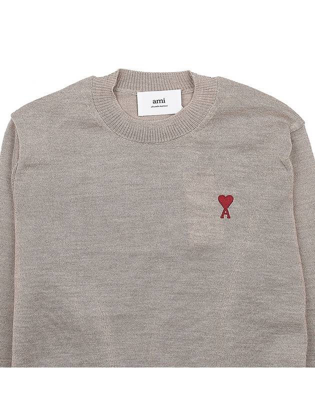 Heart Embroidered Logo Crew Neck Knit Top Beige - AMI - BALAAN 4