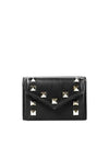 Women's Studded Calfskin Half Wallet Black - VALENTINO - BALAAN 2