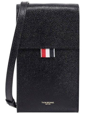 Three Stripes Strap Leather Phone Case Black - THOM BROWNE - BALAAN.