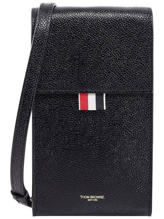 Three Stripes Strap Leather Phone Case Black - THOM BROWNE - BALAAN 1