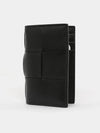 Intrecciato Cassette Leather Flap Card Wallet Black - BOTTEGA VENETA - BALAAN 3