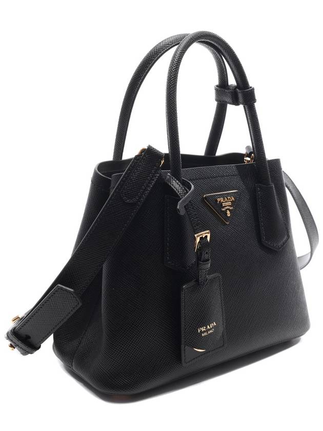 Double Saffiano Leather Mini Bag Black - PRADA - BALAAN 4