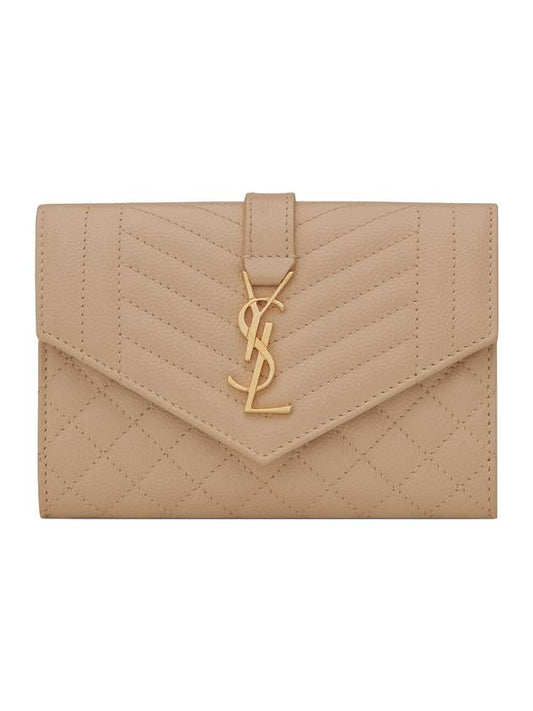 Matelasse Monogram Envelope Small Half Wallet Beige - SAINT LAURENT - BALAAN 1