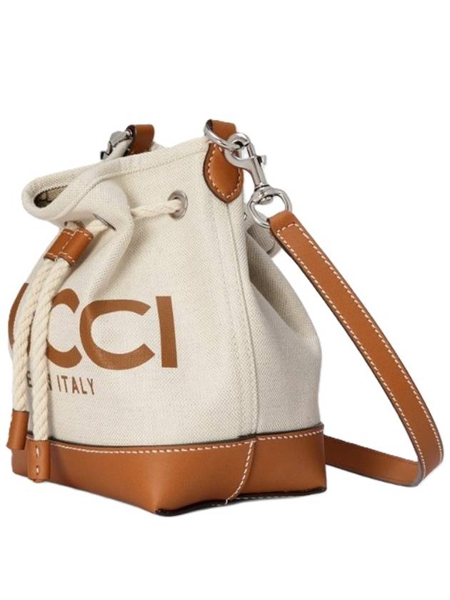 Logo Print Leather Trim Shoulder Bag Beige - GUCCI - BALAAN 5