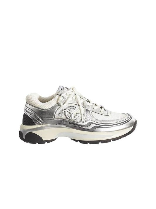 Fabric Laminated Low Top Sneakers Silver - CHANEL - BALAAN 1
