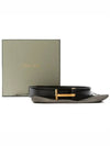 Men's T Buckle Icon Gold Leather Belt Black - TOM FORD - BALAAN 3