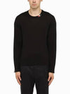 Intarsia Stitch Crew Neck Merino Wool Knit Top Navy - THOM BROWNE - BALAAN 5