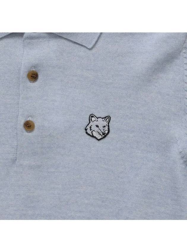 Fox Motif Knitted Polo Shirt Light Blue - MAISON KITSUNE - BALAAN 4