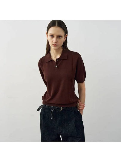 Wool Polo Half Knit Top Brown - NOIRER FOR WOMEN - BALAAN 2