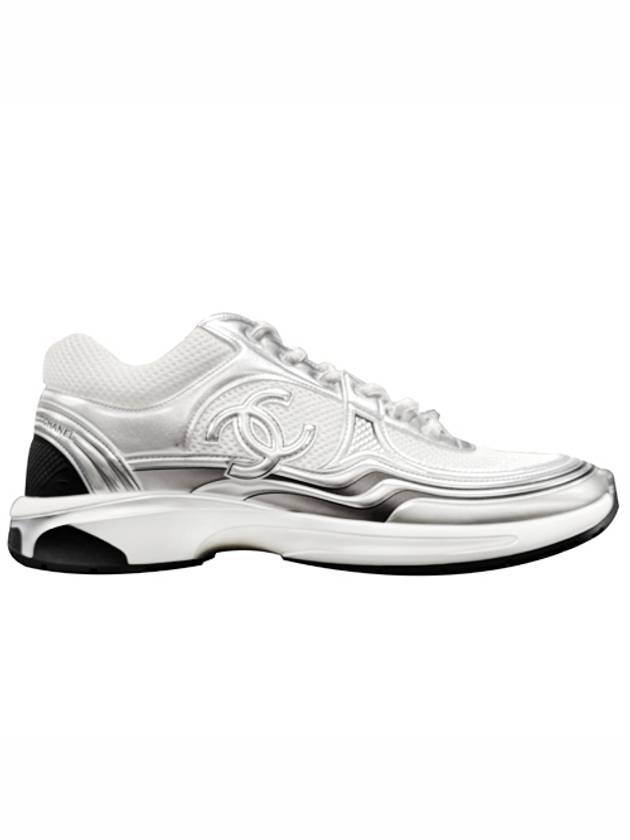 Fabric Laminated Low Top Sneakers Silver - CHANEL - BALAAN 2