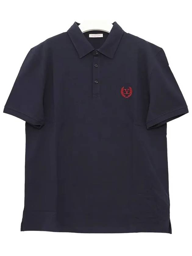 V Logo Long Sleeve Polo Shirt Navy - VALENTINO - BALAAN 3