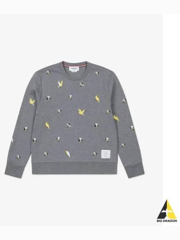 Embroidered Crew Neck Cotton Sweatshirt Grey - THOM BROWNE - BALAAN 2