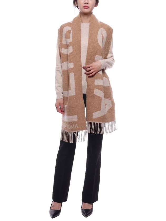 Logo Wool Alpaca Blend Scarf Beige - FENDI - BALAAN 4