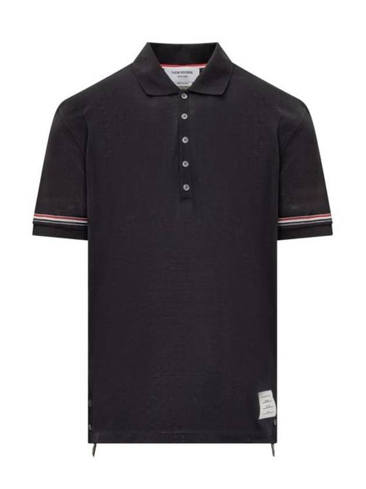 Lightweight Cotton Short Sleeve Polo Shirt Navy - THOM BROWNE - BALAAN 1