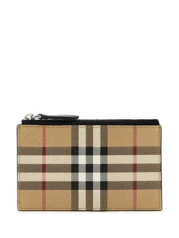 Check Zipper Card Wallet Beige - BURBERRY - BALAAN 1