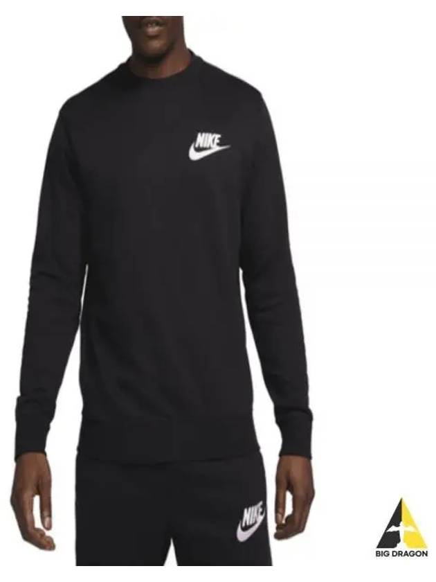 Men's Club French Terry Crew Long Sleeve T-Shirt Black - NIKE - BALAAN 2