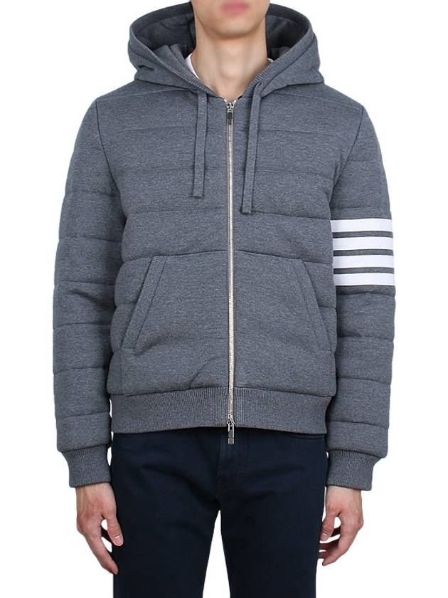 Jersey Stitch Padded 4 Bar Zip-Up Hoodie Grey - THOM BROWNE - BALAAN 3