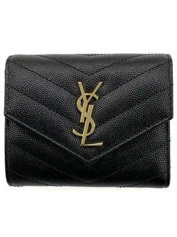 692061 Monogram Logo Leather Multi Fold Wallet B 1052478 - SAINT LAURENT - BALAAN 1