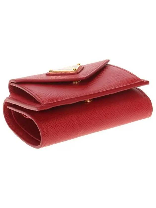 Saffiano Triangle Logo Flap Half Wallet Red - PRADA - BALAAN 6