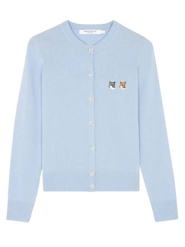 Double Fox Head Patch Round Neck Cardigan Pale Blue - MAISON KITSUNE - BALAAN 2