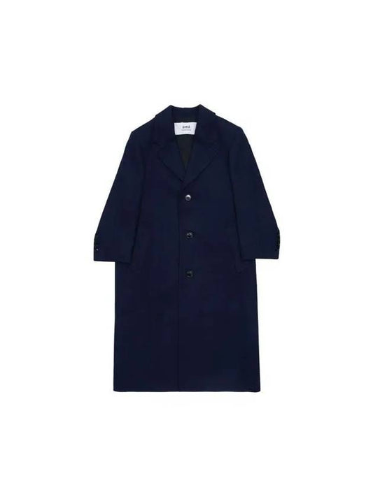 Men's Three Button Single Wool Coat Navy FCO307 WV0016 430 - AMI - 1